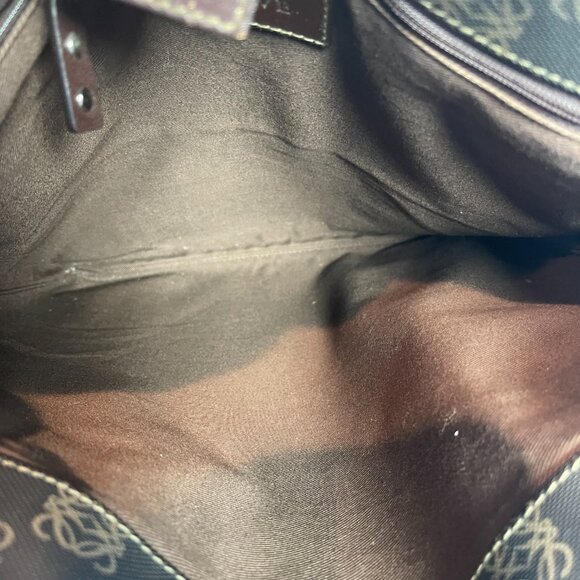 Loewe Vintage Canvas and Leather Anagram Tote - Dark Brown and Black - Preowned - Picture 4 of 15